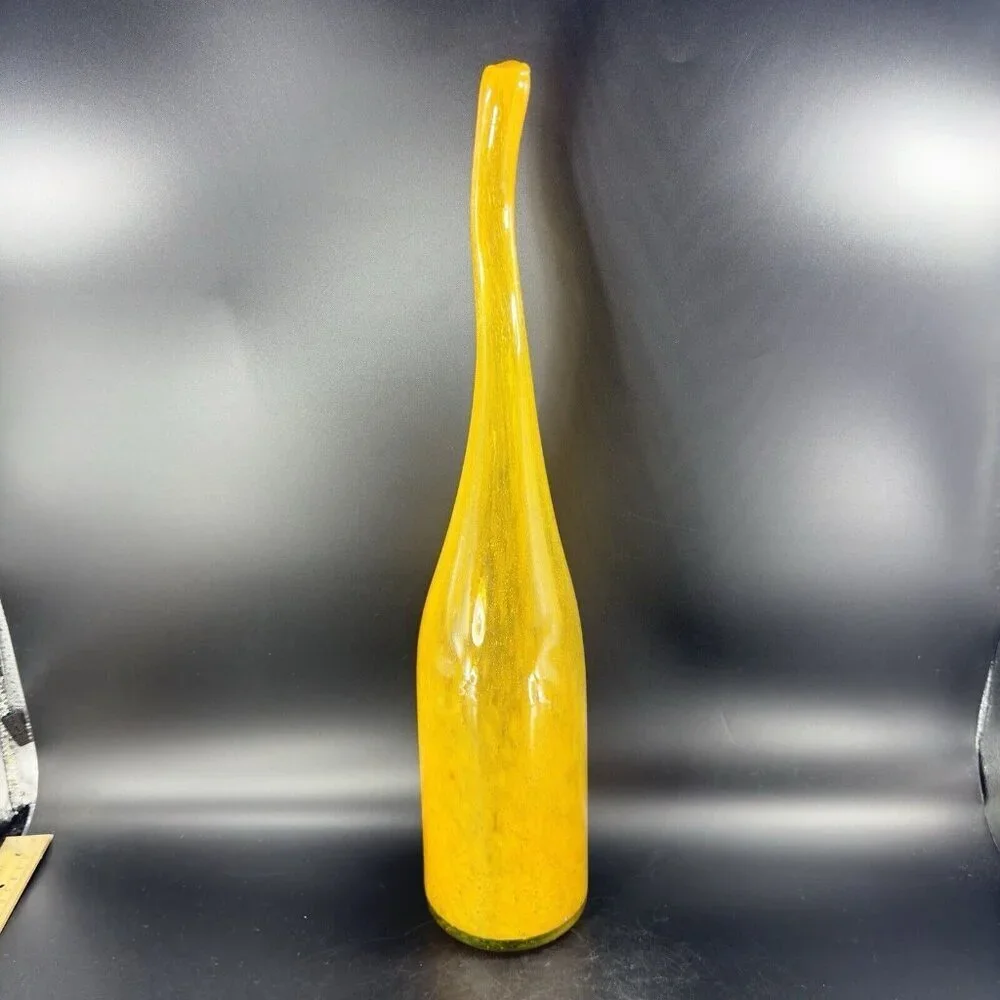 Vintage Hand Blown Studio Art Glass Long Neck Vase Vessel With Small Bubbles VTG